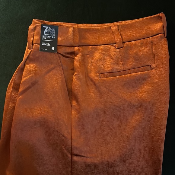 NWT Gorgeous orangey-rust satin crop pants - Picture 3 of 6